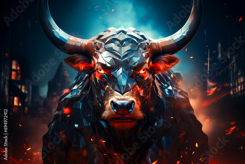 illustration of bull head like symbol representing financial market trends, crypto currency market