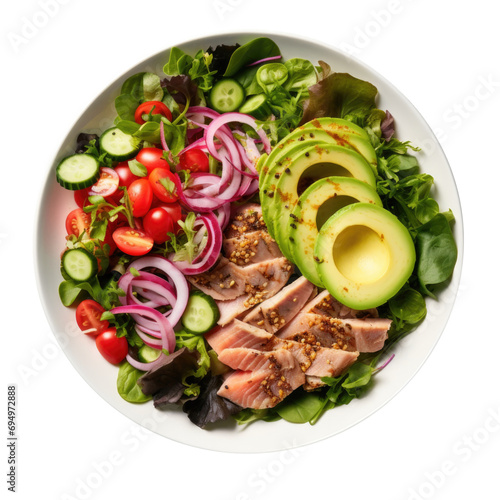 Delicious Tuna and Avocado Salad Isolated on a Transparent Background 
