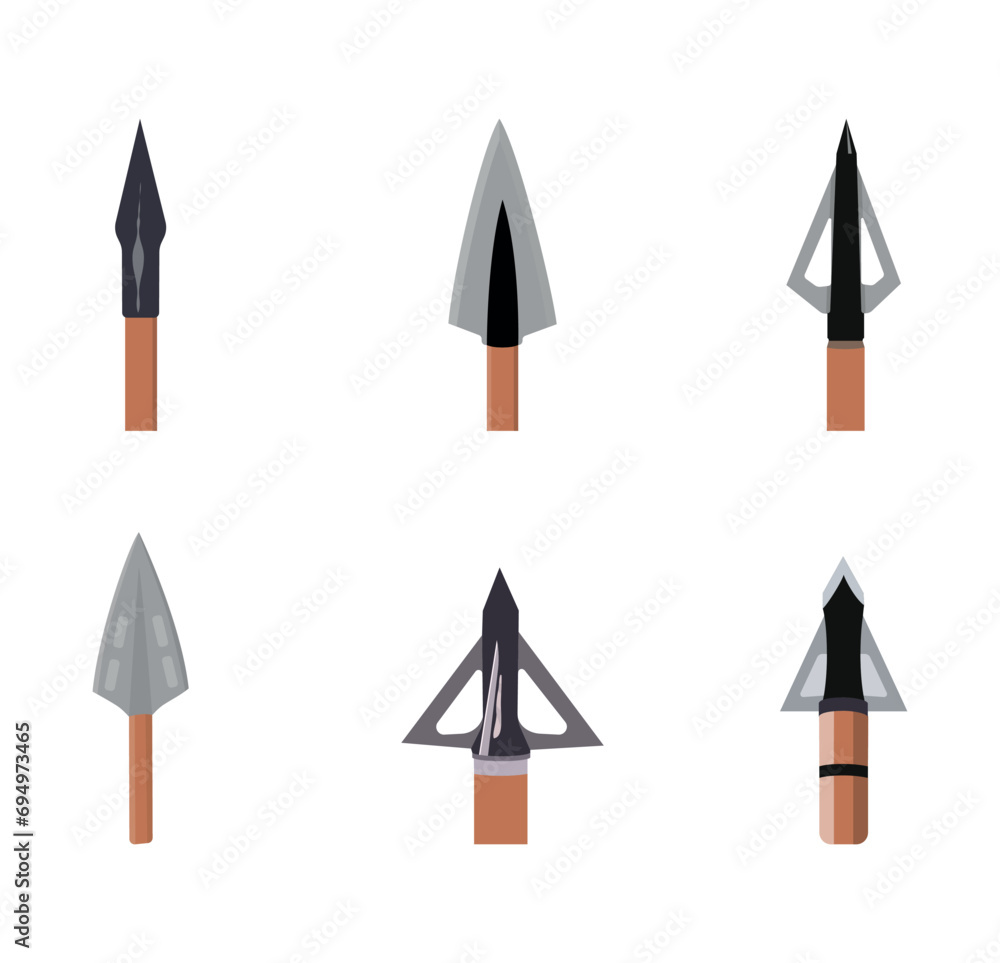 Broadhead Arrows Vector Illustration Set With Isolated Clip Art White
