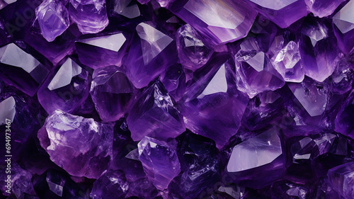 Amethyst crystals background texture close up, violet color, 3d illustration