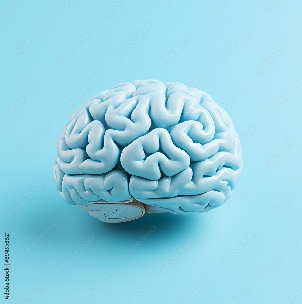 A model of a brain on a blue background, representing the complexity and mystery of the human mind. A model of a brain on a blue background, representing the complexity and mystery of the human mind.