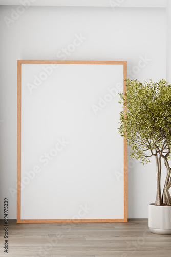 simple minimalist frame mockup poster on the floor, 3d render