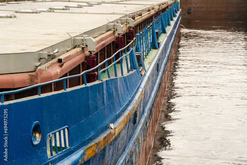 Yaroslavl region, Russia, July 9, 2023. Fragment of the side of an old dry cargo ship.