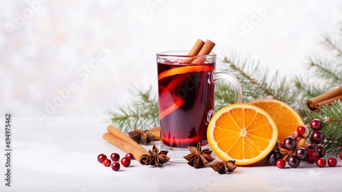 AI Generated delicious Christmas mulled wine drink with citrus, cinnamon, spices.