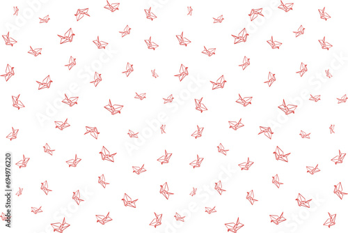 Illustration abstract red line of origami bird on white background.