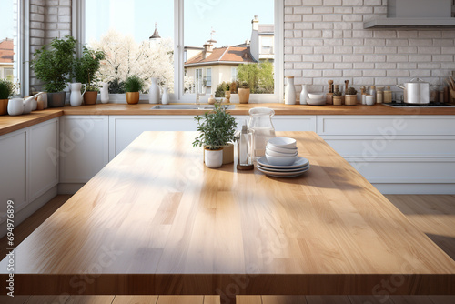 kitchen island in a stylish, bright Scandinavian-style kitchen photo