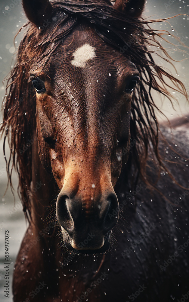cavalo molhado  - obrazy, fototapety, plakaty 
