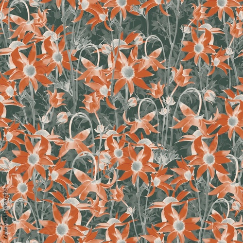 Orange flowers on a olive  background