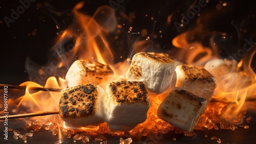 Toasted marshmallows on sticks against a clean background.