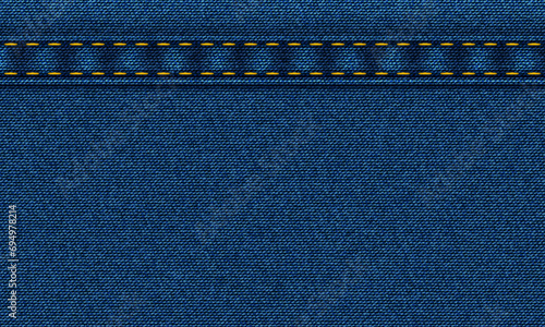 Blue jeans texture. Denim background. Seamless fabric pattern. Stitched denim.