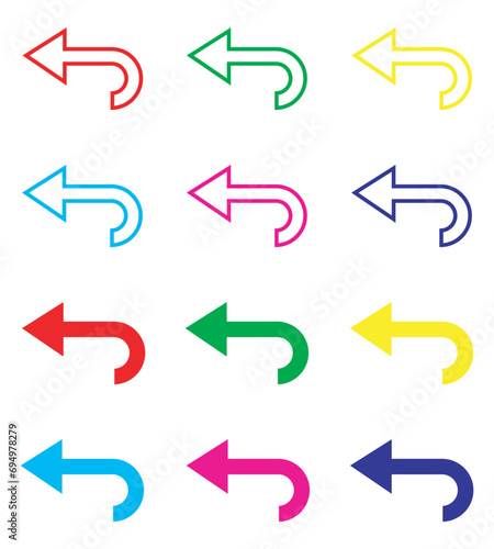 Directional arrow icon vector. Turn icon sign symbol in trendy flat style. Set elements in colored icons. Arrow left vector icon illustration isolated on white background