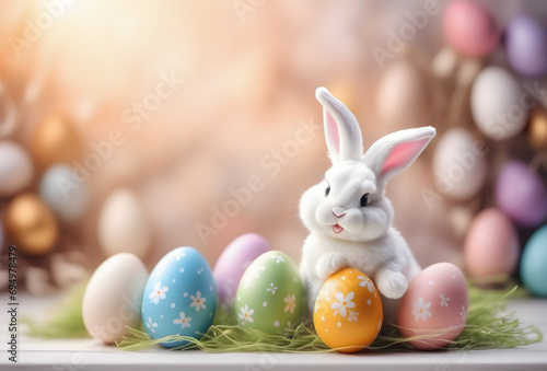 easter bunny with easter eggs background 