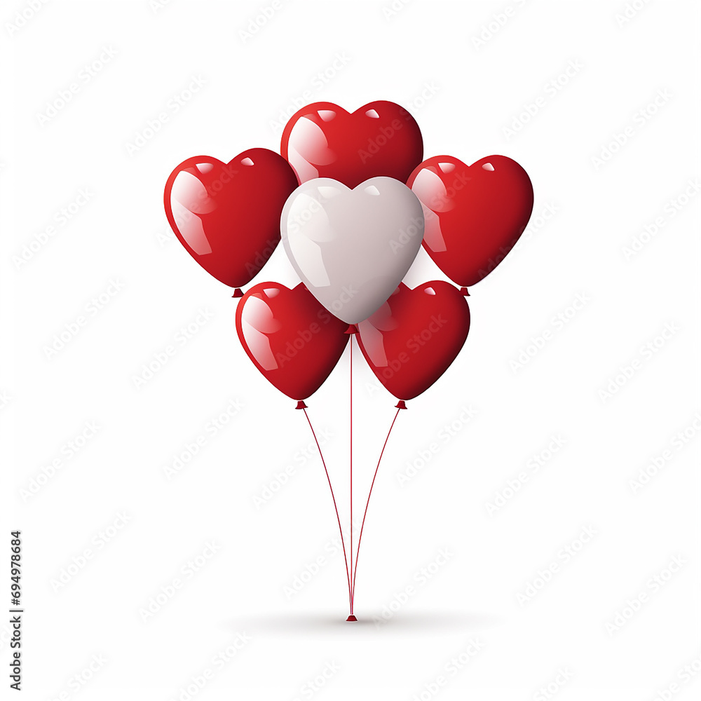Love Balloons icon, in the style of icons, soft tonal range, on a white background, Deep Red and white light