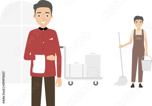 Waiter and cleaning in the lobby of a high-class hotel