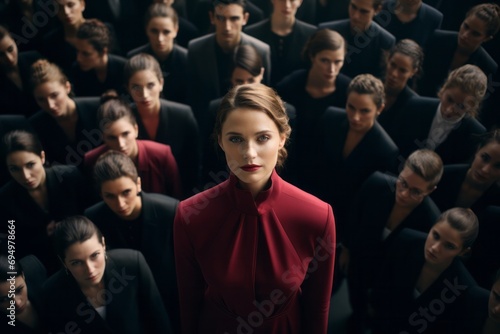 Standing out from the crowd woman. Concept with well dressed, to be different