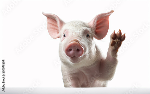 porco fofo acenando com a mão  photo
