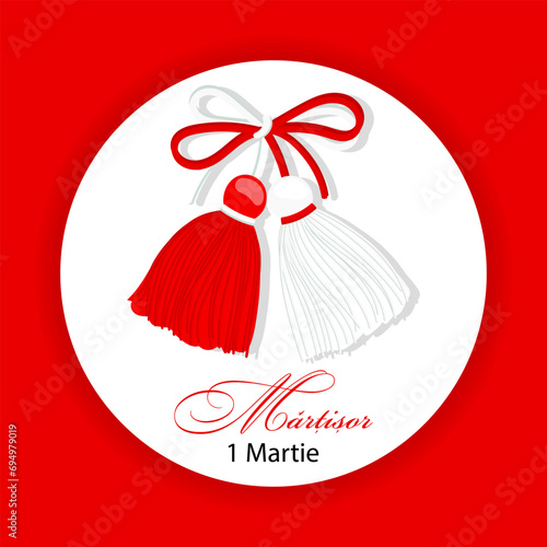 Martisor, symbol of spring. Traditional spring holiday in Romania and Moldova. March 1. Holiday card, banner, vector. photo