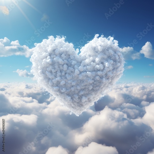 Romantic Heart-Shaped Cloud Floating in a Vibrant Pink Floral Sky, Ideal for Valentine's Imagery, Surreal Sky with Heart Cloud and Flower Field © Zuyu