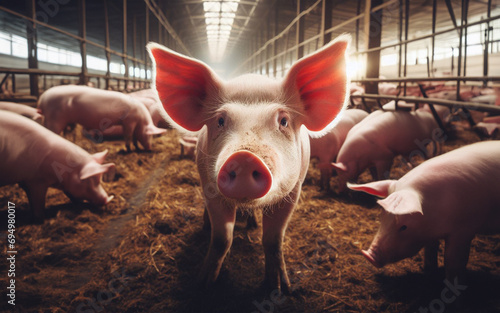 Pig farms, large-scale livestock production, pigs in pens, meat industry photo
