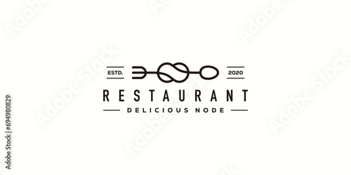 Creative Restaurant Logo Design. Spoon and Fork Infinity Concept with Outline Lineart Hipster. Delicious Icon Symbol Logo Design Template.