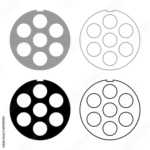 Grate for meat grinder plate mincer device for growing shallow of meat lattice sieve set icon grey black color vector illustration image solid fill outline contour line thin flat style