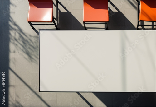 Empty white table and chairs. photo