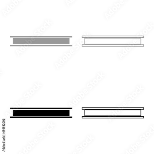 Steel beam I-beam set icon grey black color vector illustration image solid fill outline contour line thin flat style