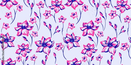 Vector hand drawn ditsy flowers pattern. Abstract, colorful, brush floral printing. Template for design, fabric, fashion, textile, texture, surface design