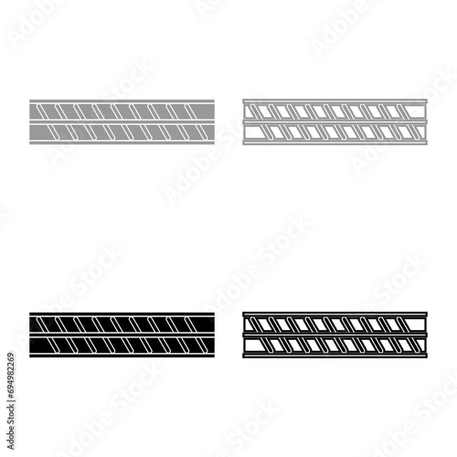 Reinforcement bar rebar ribbed metal rod set icon grey black color vector illustration image solid fill outline contour line thin flat style