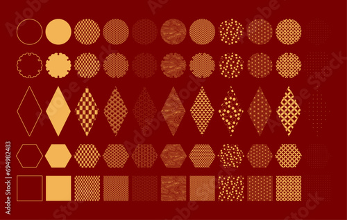 Traditional Asian patterns geometric elements collection, gold on red. Flat vector illustration. Design concept, clipart for Lunar New Year, Mid Autumn Festival, CNY, Seollal, Tet card, banner, poster photo