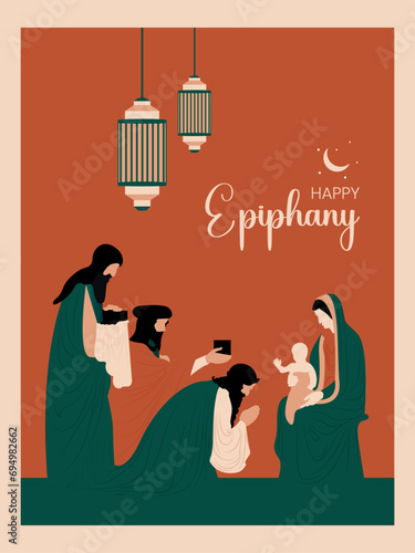 Happy epiphany day religion christianity god faith spirituality belief vector illustration.