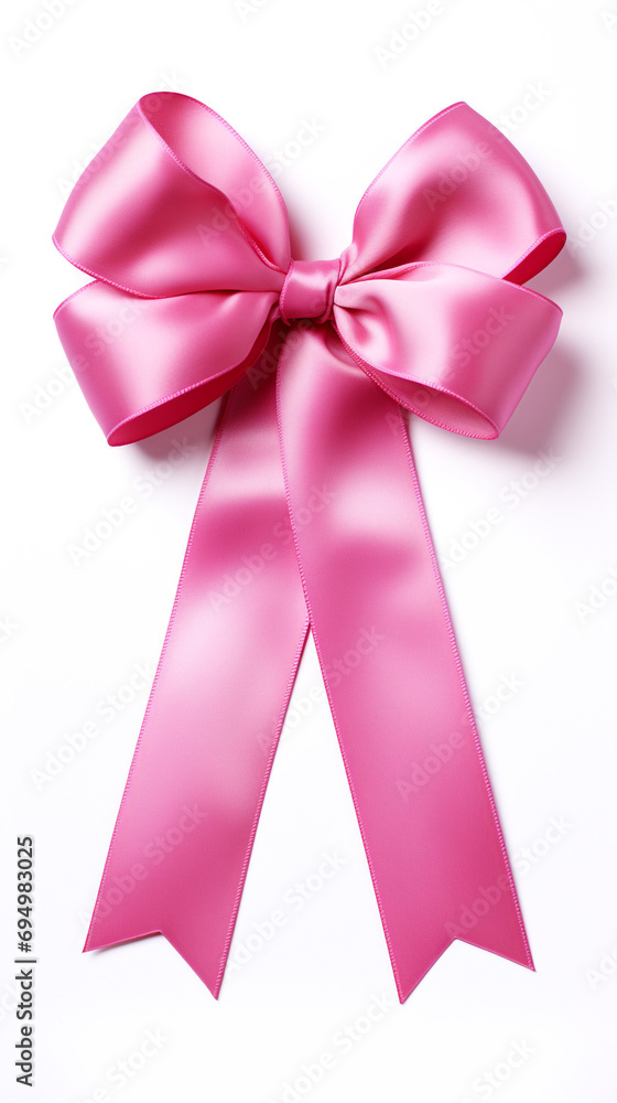 Bright pink ribbon with bow knot closeup, isolated on white background created with Generative Ai Bright pink ribbon with bow knot closeup, isolated on white background created with Generative Ai