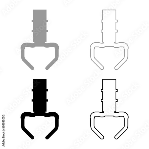 Prize toy manipulator iron hook crane claw picker set icon grey black color vector illustration image solid fill outline contour line thin flat style