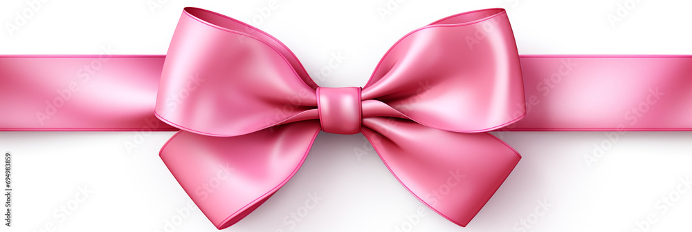 Bright pink ribbon with bow knot closeup, isolated on white background created with Generative Ai Bright pink ribbon with bow knot closeup, isolated on white background created with Generative Ai