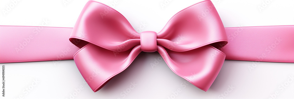 Bright pink ribbon with bow knot closeup, isolated on white background created with Generative Ai Bright pink ribbon with bow knot closeup, isolated on white background created with Generative Ai
