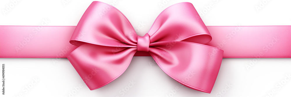Bright pink ribbon with bow knot closeup, isolated on white background created with Generative Ai Bright pink ribbon with bow knot closeup, isolated on white background created with Generative Ai
