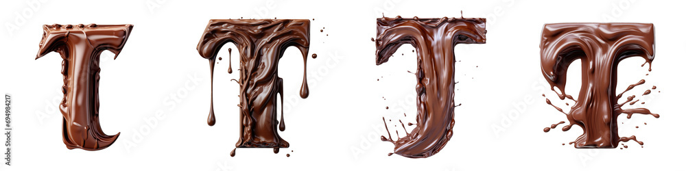 Chocolate alphabet, logotype, letter T isolated on a transparent background