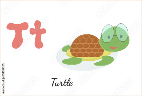 Turtle in glasses english alphabet letter t