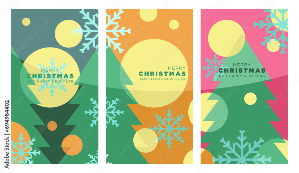 continous christmas trees in abstract style. for gift card set vector illustration