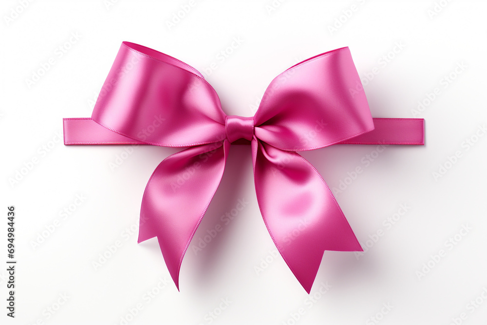 Fototapeta premium Bright pink ribbon with bow knot closeup, isolated on white background created with Generative Ai