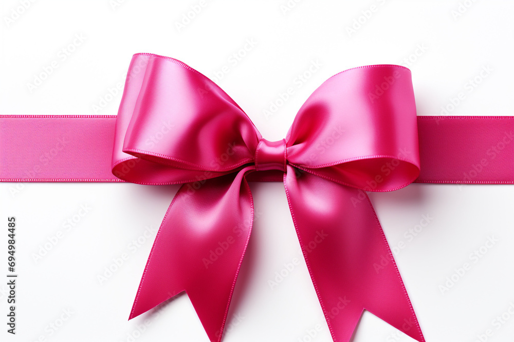 Bright pink ribbon with bow knot closeup, isolated on white background created with Generative Ai Bright pink ribbon with bow knot closeup, isolated on white background created with Generative Ai