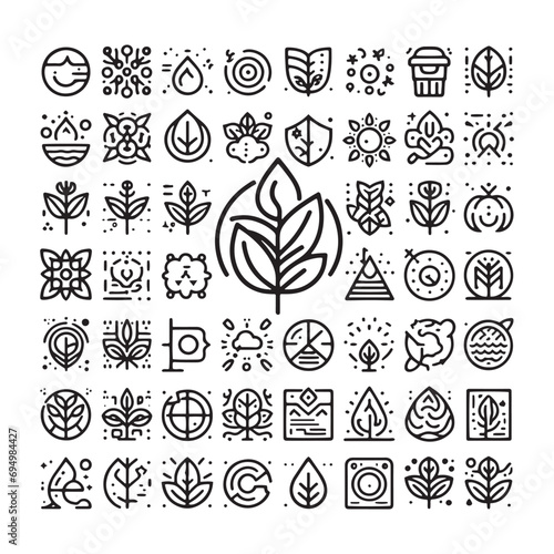 Nature Icons Set  Earthy Textures  Sustainable Living  and Eco-Conscious Design Elements - Minimallest nature black and white