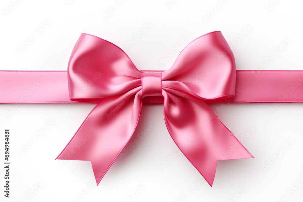 Bright pink ribbon with bow knot closeup, isolated on white background created with Generative Ai Bright pink ribbon with bow knot closeup, isolated on white background created with Generative Ai
