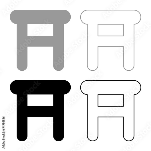 Stool tabouret with legs legged wooden set icon grey black color vector illustration image solid fill outline contour line thin flat style