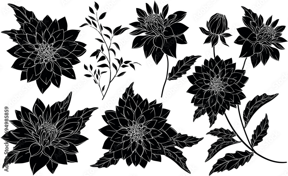 Set with silhouettes of chrysanthemums Set with silhouettes of chrysanthemums
