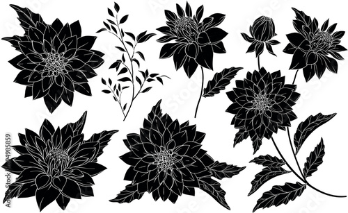 Set with silhouettes of chrysanthemums