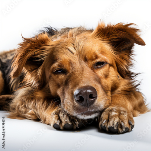 Friedliche Ruhe: Schlafender Hund auf Weiß