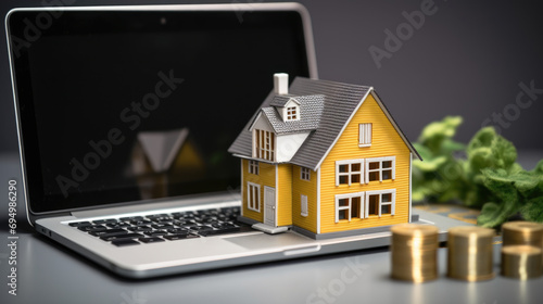 Small model house placed on a laptop keyboard
