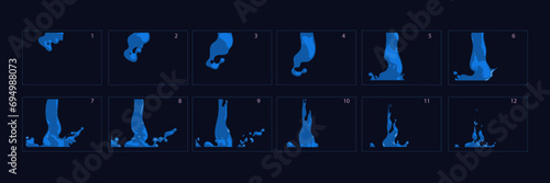 Waterfall animation. Water splashes animation. Water splash sprite sheet for game or cartoon or animation. Rain drop 2d classic animation. water flow effect. – Vector