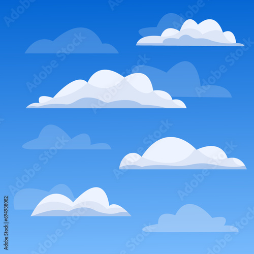 Vector set of different cartoon clouds isolated on blue sky